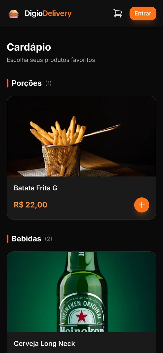 Cardápio digital aberto no celular, com as categorias, as fotos dos produtos e os preços