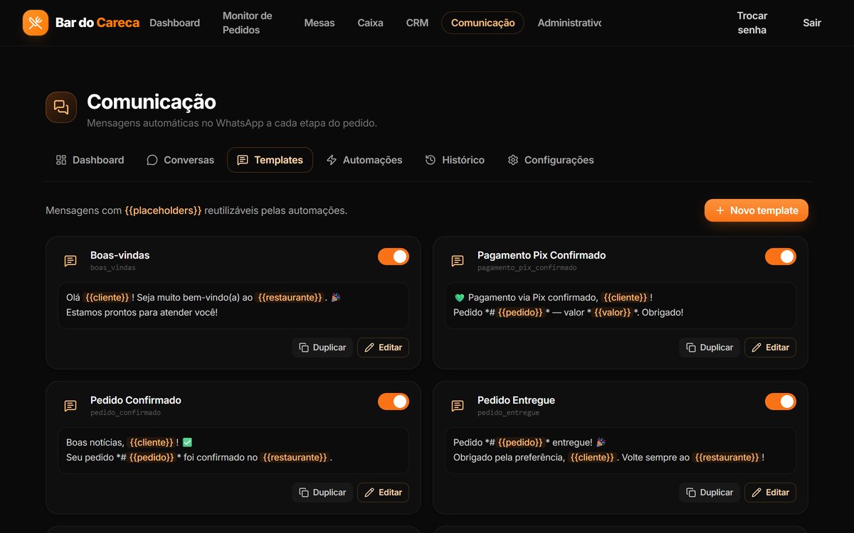 Tela Templates do módulo Comunicação com as mensagens prontas da loja
