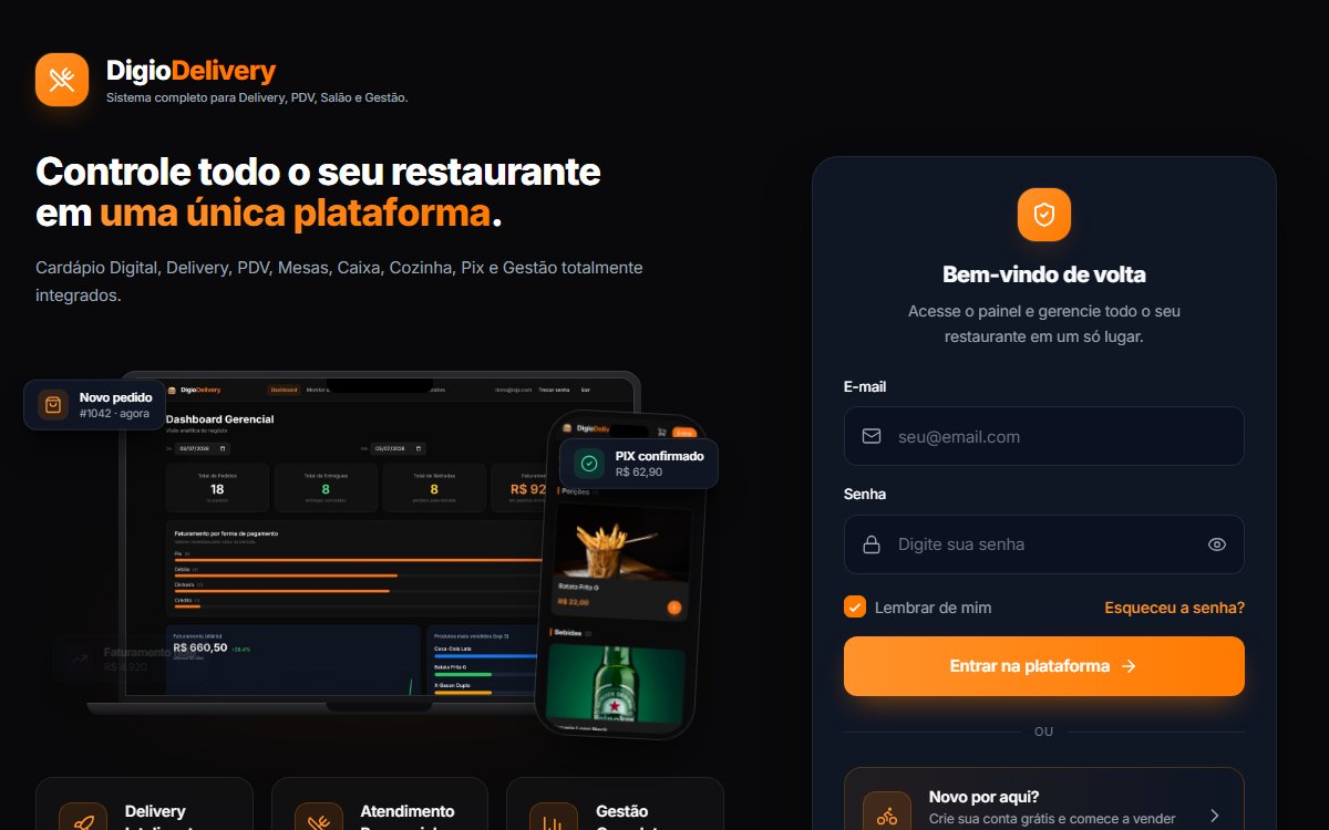 Tela de login da loja no DigioDelivery